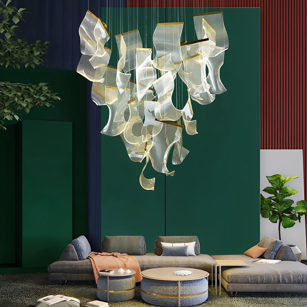 Irregular Curl Acrylic LED Chandelier — Gold, Stainless Steel & Aluminum, 6- to 28-Light, Stepless Dimming, 3000K–6000K