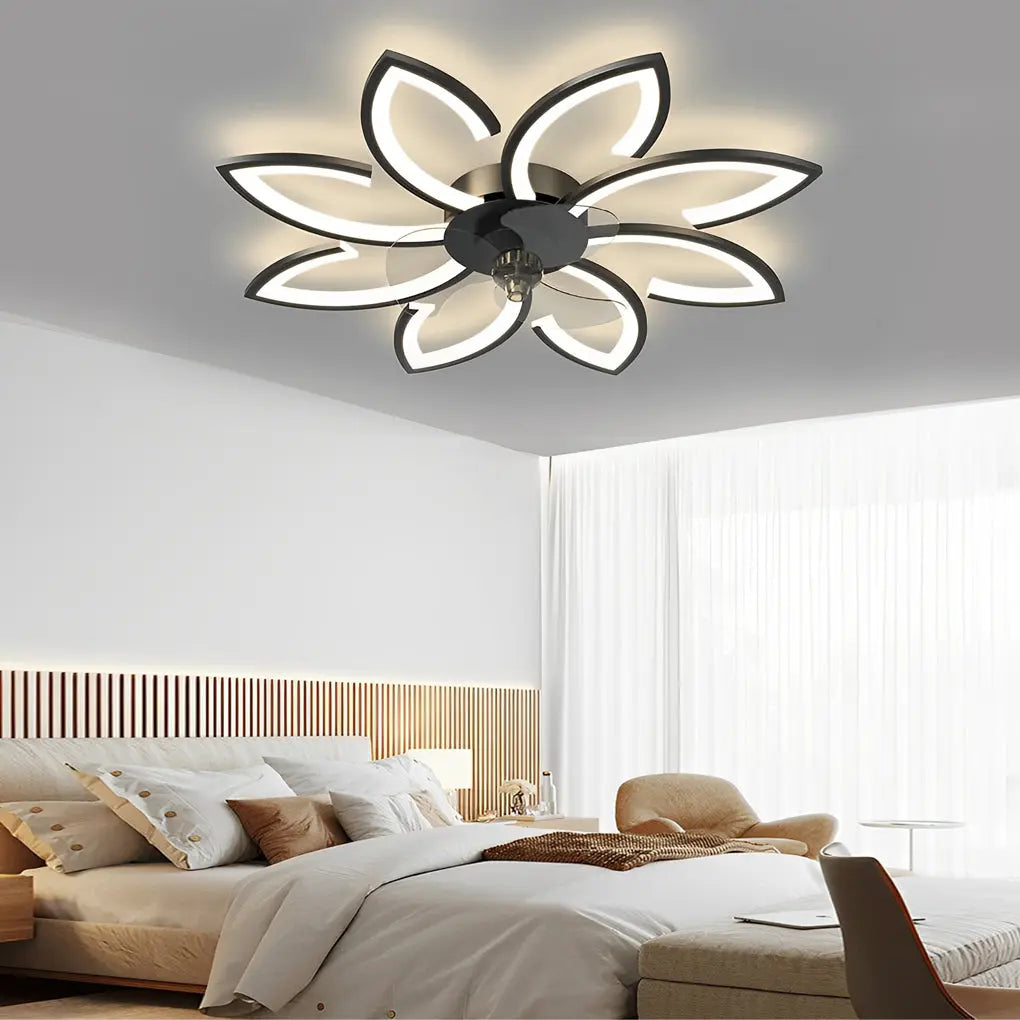 Modern Ceiling Fan Light with Flower Smart Silent Stepless Dimming LED Luxe