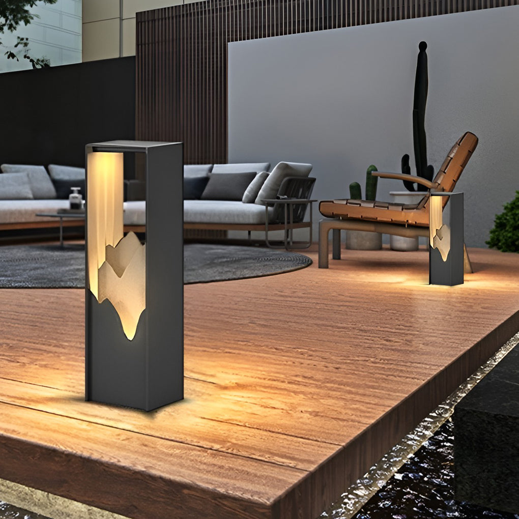Mountain Scenery Outdoor Bollard Path Light — Stainless Steel & PC, LED 3000K, IP54, Hardwired or Solar, 26"/71"/110"
