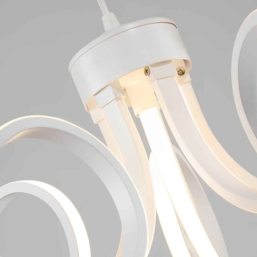 Curved Flower Petal Modern Chandelier — Aluminum & Acrylic, 22", 56W/60W LED, Stepless Dimming, White