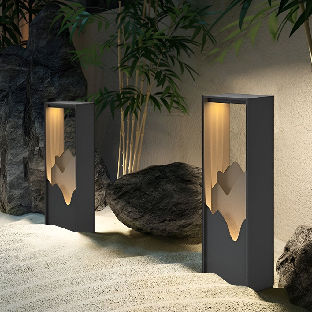 Mountain Scenery Outdoor Bollard Path Light — Stainless Steel & PC, LED 3000K, IP54, Hardwired or Solar, 26"/71"/110"