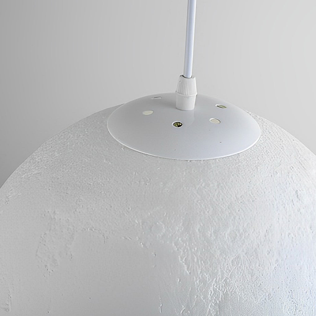 3D Moon Sphere Pendant — Iron, Lunar-Texture Lampshade, Adjustable Hanging Wire, 7.9"–15.7"