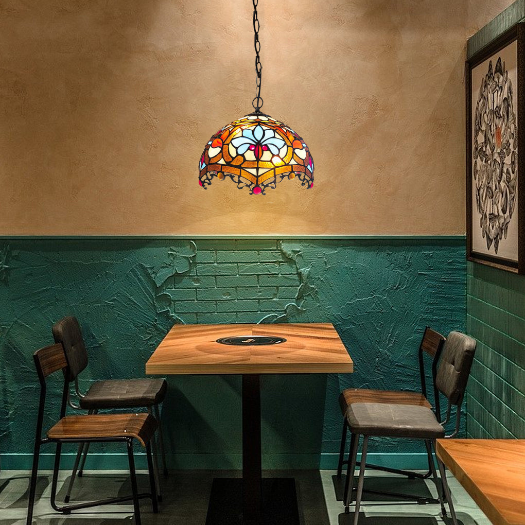 Baroque Mini Pendant Chandelier — Handmade Welded Colorful Glass, E27, 11.8" Diameter