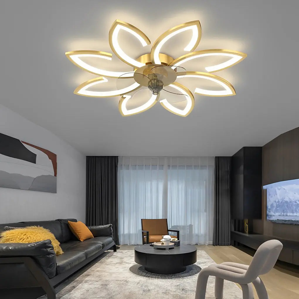 Modern Ceiling Fan Light with Flower Smart Silent Stepless Dimming LED Luxe