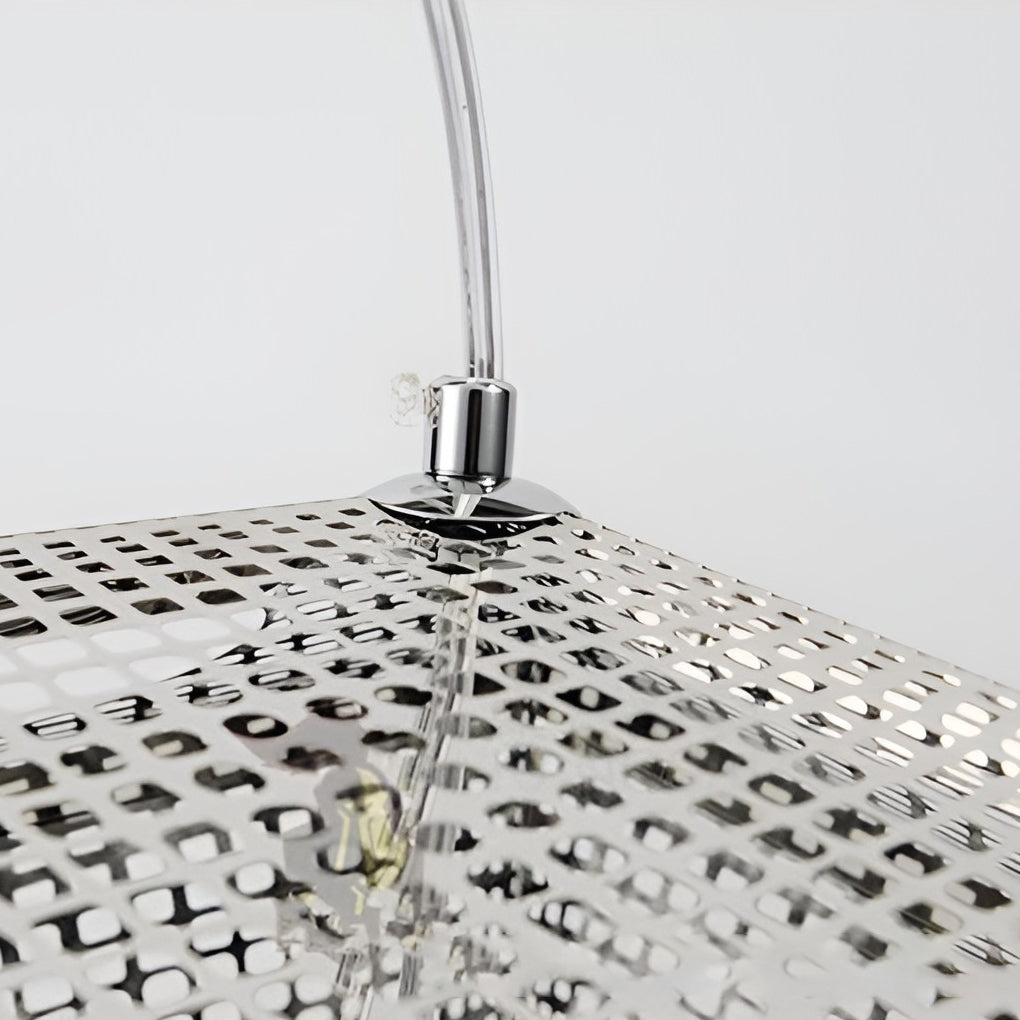 Postmodern Geometric Round Pendant Chandelier — Electroplated Stainless Steel, Hollow Pattern, Silver / Gold / Rose Gold