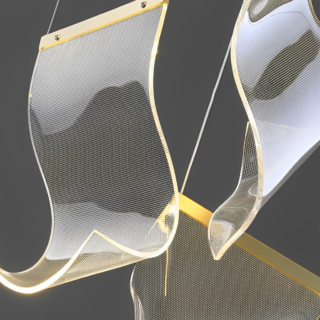 Irregular Curl Acrylic LED Chandelier — Gold, Stainless Steel & Aluminum, 6- to 28-Light, Stepless Dimming, 3000K–6000K
