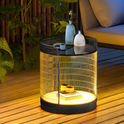 19" Open Mesh Outdoor Floor Lamp with Table — Stainless Steel, LED, Solar / Hardwired, IP65 Weatherproof