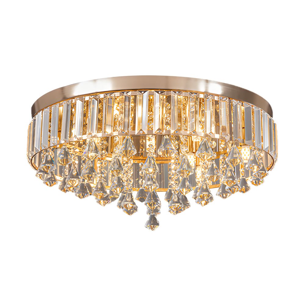 19" Round Crystal Flush-Mount Ceiling Light — K9 Crystal, Electroplated, 63W G9, 3000K Warm White