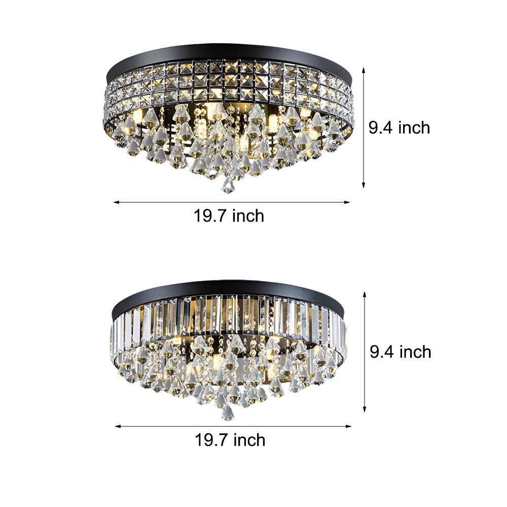 19" Round Crystal Flush-Mount Ceiling Light — K9 Crystal, Electroplated, 63W G9, 3000K Warm White