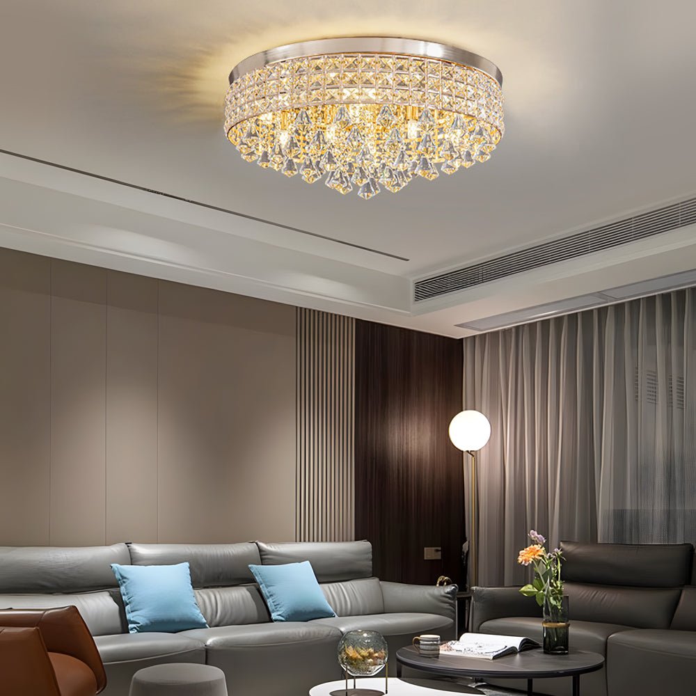 19" Round Crystal Flush-Mount Ceiling Light — K9 Crystal, Electroplated, 63W G9, 3000K Warm White