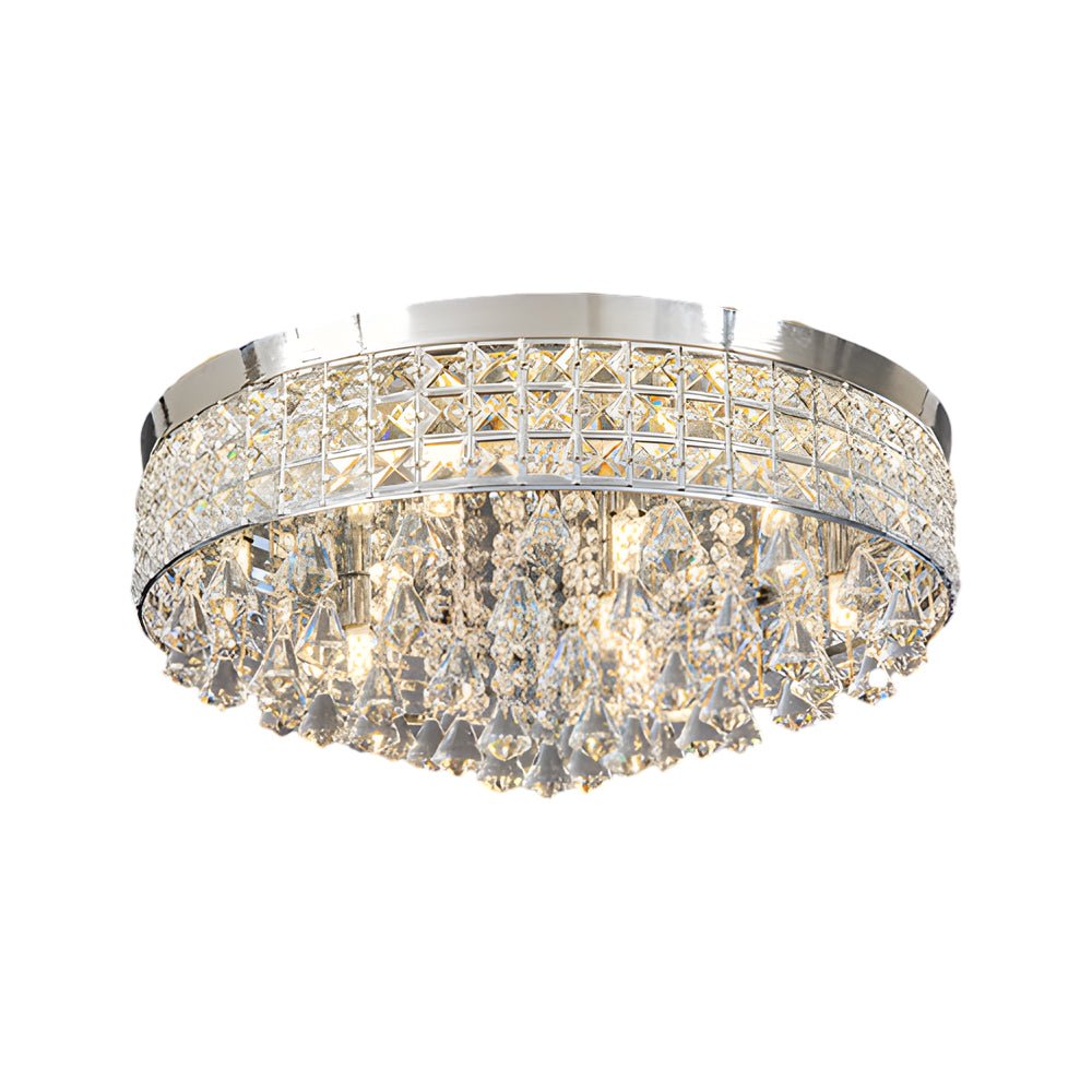 19" Round Crystal Flush-Mount Ceiling Light — K9 Crystal, Electroplated, 63W G9, 3000K Warm White