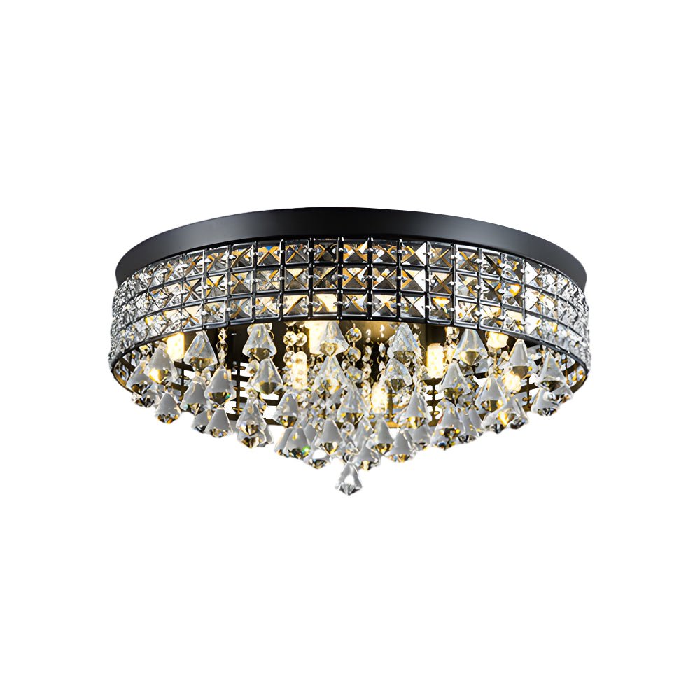 19" Round Crystal Flush-Mount Ceiling Light — K9 Crystal, Electroplated, 63W G9, 3000K Warm White
