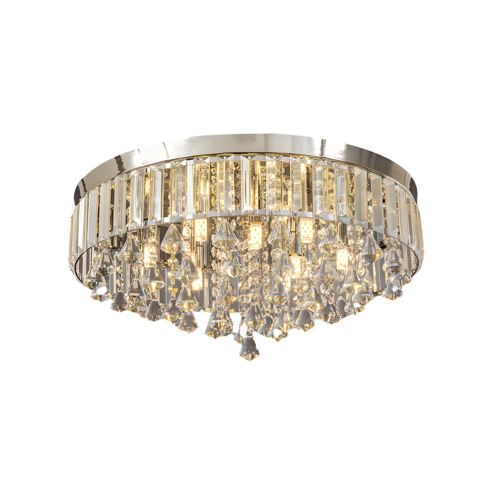 19" Round Crystal Flush-Mount Ceiling Light — K9 Crystal, Electroplated, 63W G9, 3000K Warm White