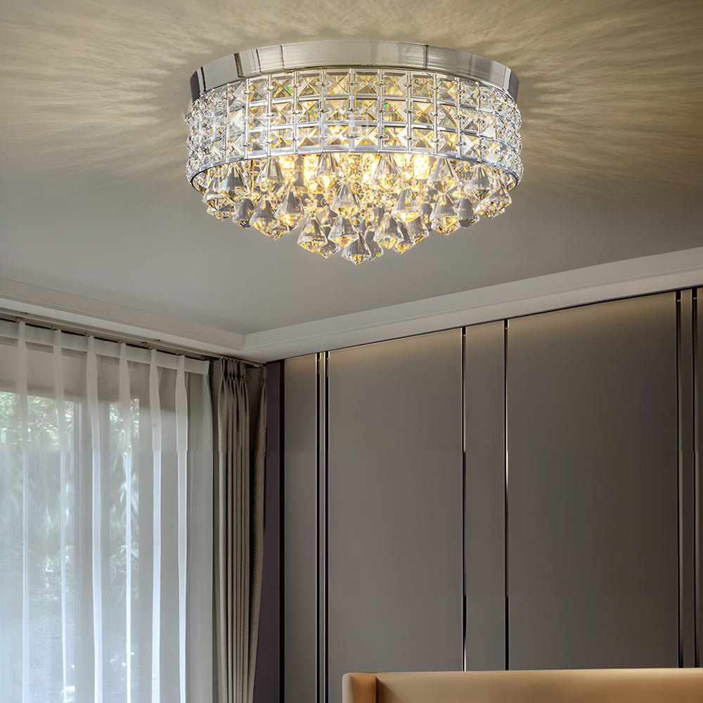 19" Round Crystal Flush-Mount Ceiling Light — K9 Crystal, Electroplated, 63W G9, 3000K Warm White