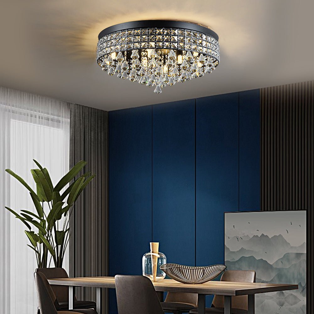 19" Round Crystal Flush-Mount Ceiling Light — K9 Crystal, Electroplated, 63W G9, 3000K Warm White