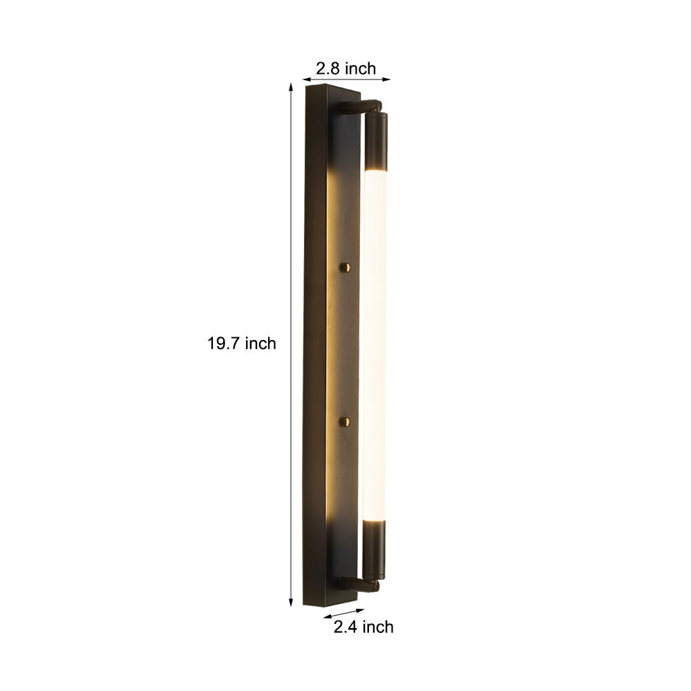 19.68" Cylindrical Acrylic Linear Wall Sconce — Iron Backplate, LED, 3-Step Dimming, Black / Gold / Chrome