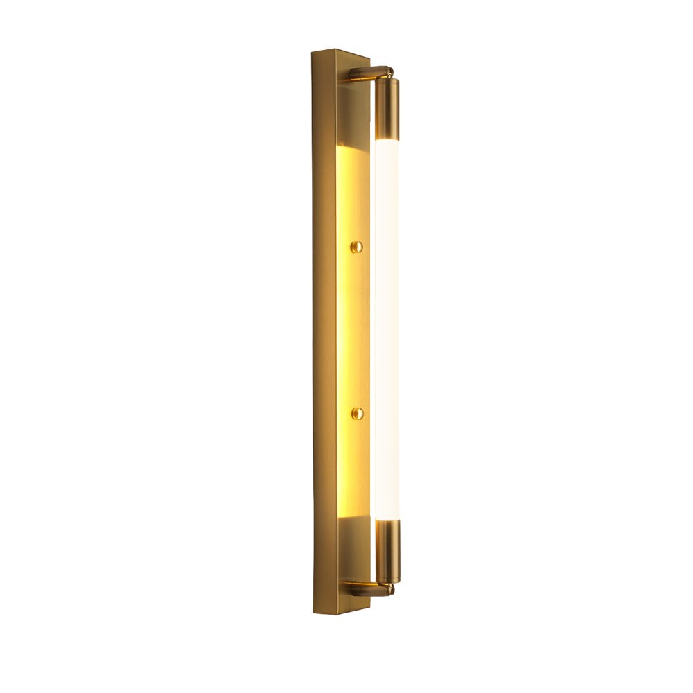 19.68" Cylindrical Acrylic Linear Wall Sconce — Iron Backplate, LED, 3-Step Dimming, Black / Gold / Chrome