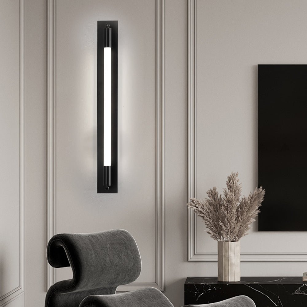 19.68" Cylindrical Acrylic Linear Wall Sconce — Iron Backplate, LED, 3-Step Dimming, Black / Gold / Chrome