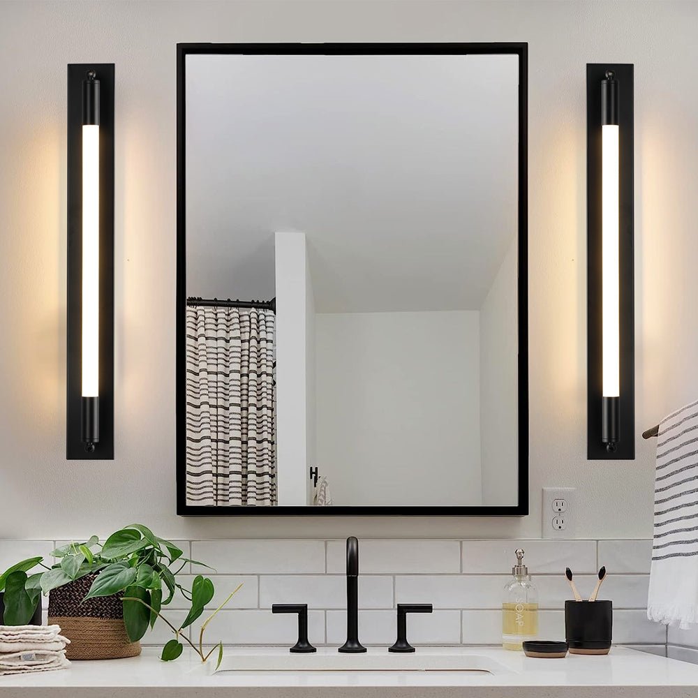 19.68" Cylindrical Acrylic Linear Wall Sconce — Iron Backplate, LED, 3-Step Dimming, Black / Gold / Chrome
