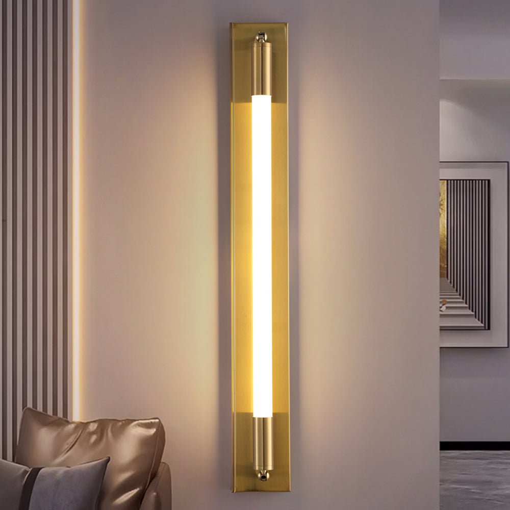 19.68" Cylindrical Acrylic Linear Wall Sconce — Iron Backplate, LED, 3-Step Dimming, Black / Gold / Chrome