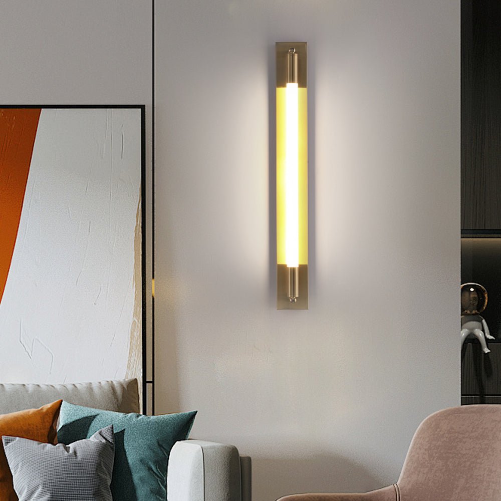19.68" Cylindrical Acrylic Linear Wall Sconce — Iron Backplate, LED, 3-Step Dimming, Black / Gold / Chrome