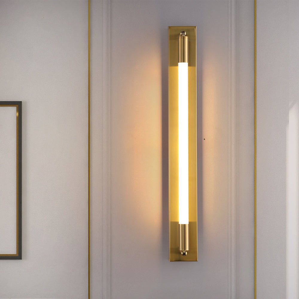 19.68" Cylindrical Acrylic Linear Wall Sconce — Iron Backplate, LED, 3-Step Dimming, Black / Gold / Chrome