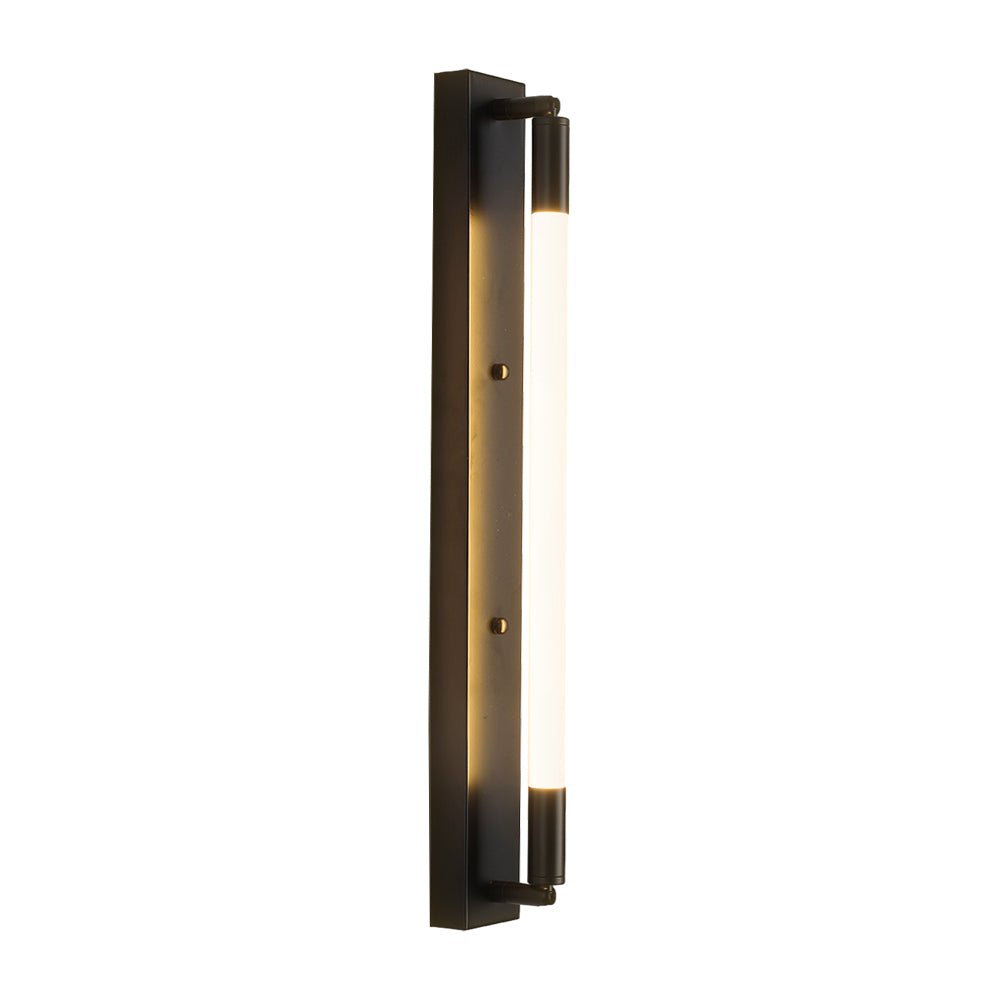 19.68" Cylindrical Acrylic Linear Wall Sconce — Iron Backplate, LED, 3-Step Dimming, Black / Gold / Chrome