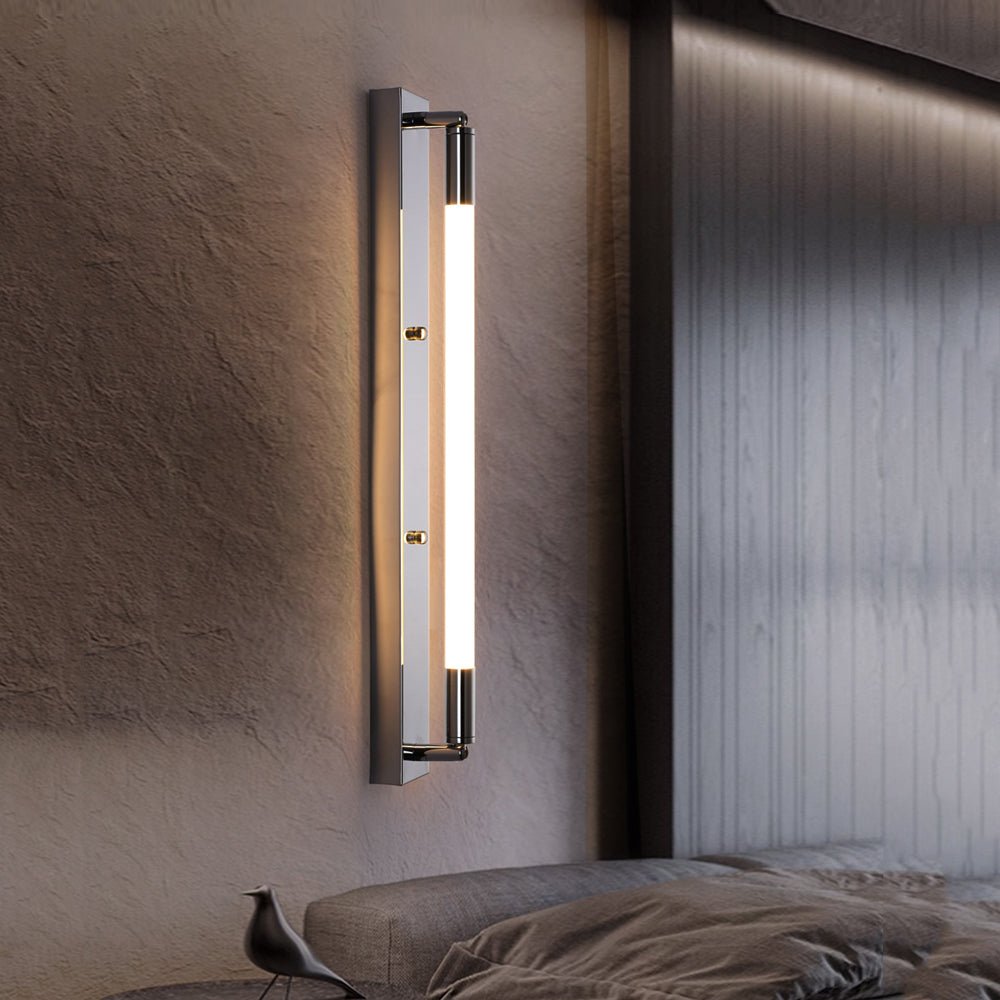 19.68" Cylindrical Acrylic Linear Wall Sconce — Iron Backplate, LED, 3-Step Dimming, Black / Gold / Chrome