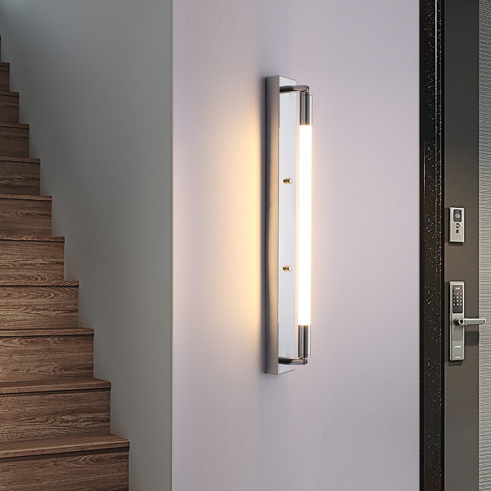 19.68" Cylindrical Acrylic Linear Wall Sconce — Iron Backplate, LED, 3-Step Dimming, Black / Gold / Chrome