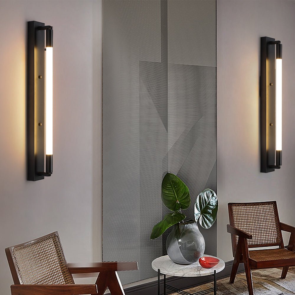 19.68" Cylindrical Acrylic Linear Wall Sconce — Iron Backplate, LED, 3-Step Dimming, Black / Gold / Chrome