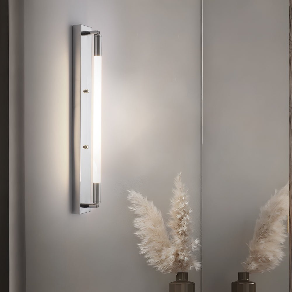 19.68" Cylindrical Acrylic Linear Wall Sconce — Iron Backplate, LED, 3-Step Dimming, Black / Gold / Chrome