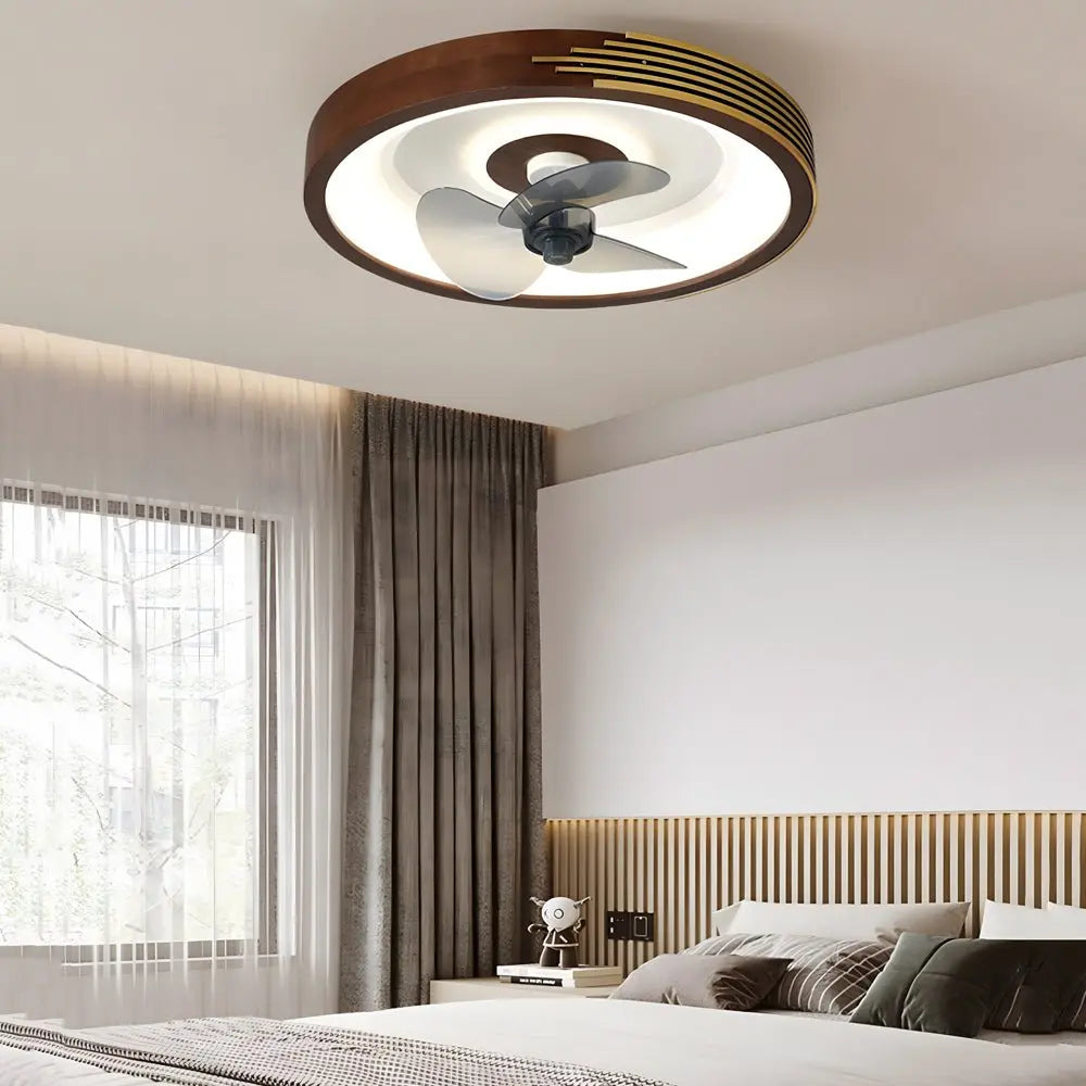 19.7-Inch Walnut 6-Speed Flush Mount Ceiling Fan with LED Light and Remote Control Luxe