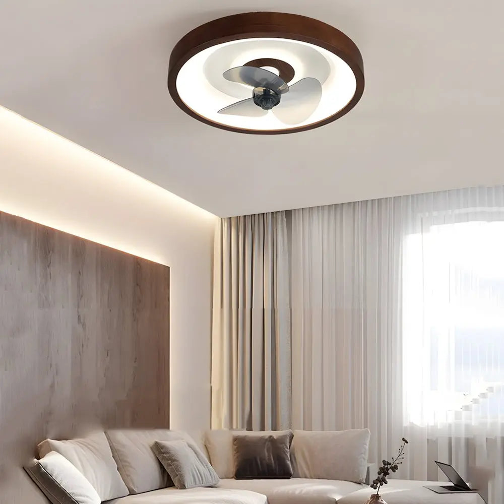 19.7-Inch Walnut 6-Speed Flush Mount Ceiling Fan with LED Light and Remote Control Luxe