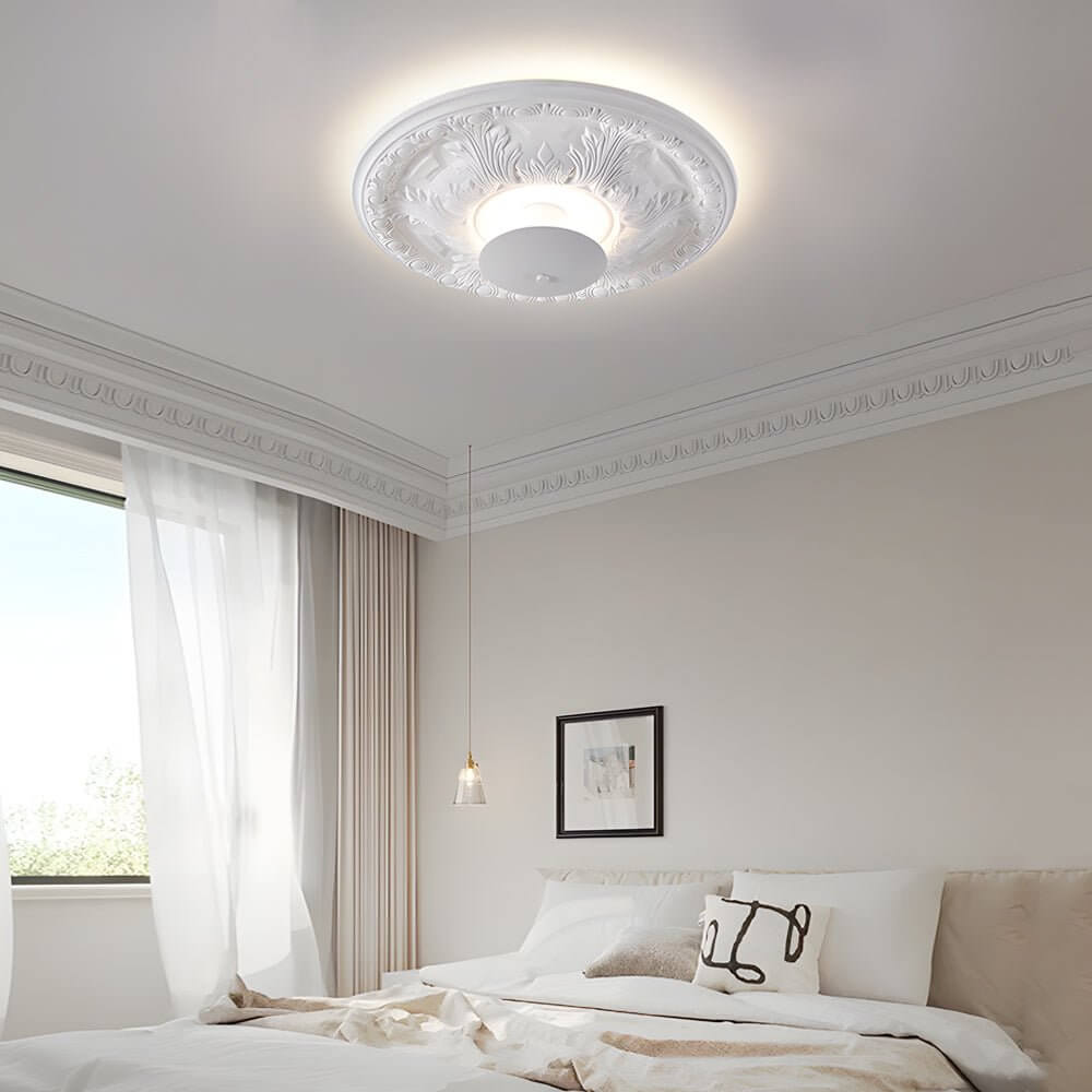 197 inch dimmable led flush mount ceiling light with round gypsum relief design