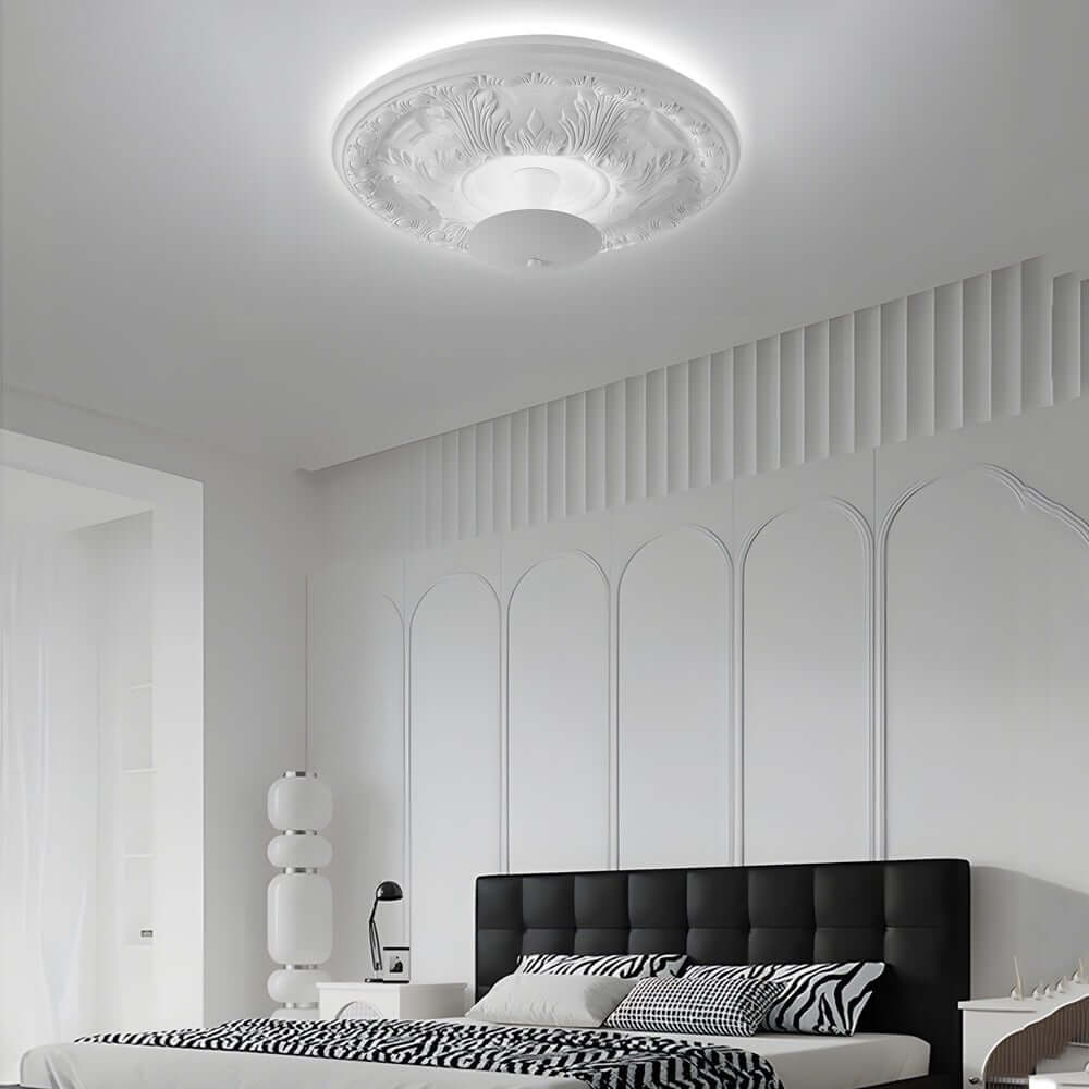 197 inch dimmable led flush mount ceiling light with round gypsum relief design
