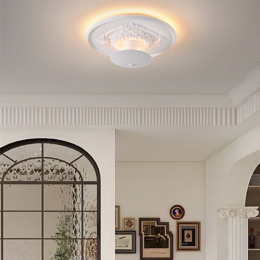 197 inch dimmable led flush mount ceiling light with round gypsum relief design