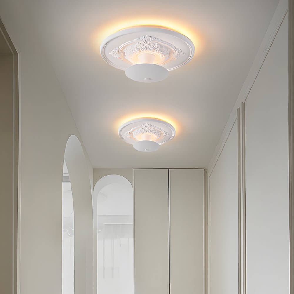 197 inch dimmable led flush mount ceiling light with round gypsum relief design