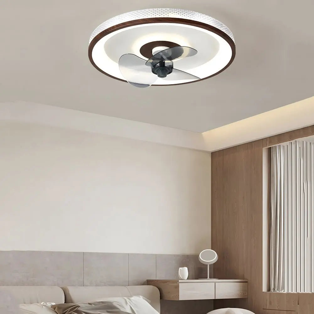 19.7-Inch Walnut 6-Speed Flush Mount Ceiling Fan with LED Light and Remote Control Luxe