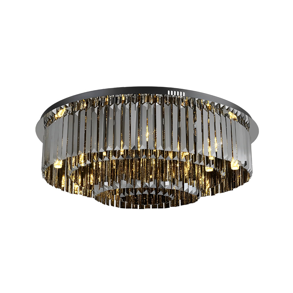 Multilayer Smoky Gray Crystal Flush Mount — Stainless Steel, Three-Step Dimming, 3000K/4500K/6000K, 19.7"/23.6"/31.5"