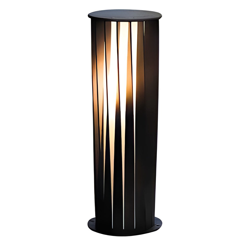 Geometric Cage Solar LED Bollard Path Light — Die-Cast Aluminum, Black, IP65, 3000K, Available in 15.7", 23.6", or 31.5"