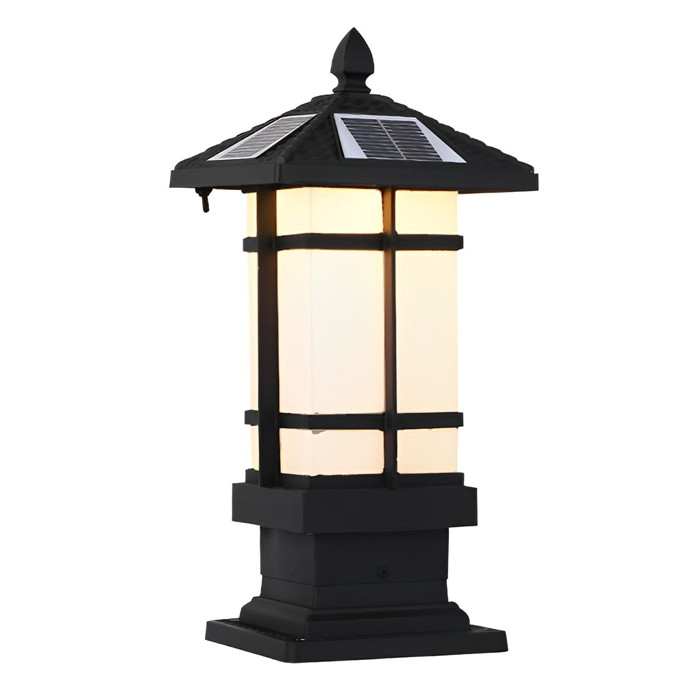Black Vintage Solar Outdoor Post Light — Die-Cast Aluminum, 3000K Warm White, Dimmable, Remote Control, Waterproof