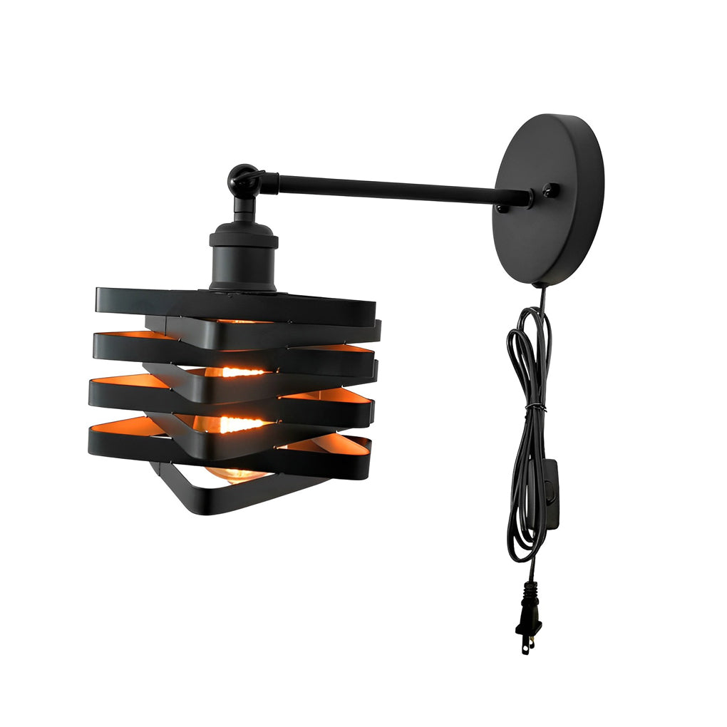 Industrial Swing-Arm Plug-in Wall Sconce — Black Iron, Adjustable, E27, 8" × 12" Reach