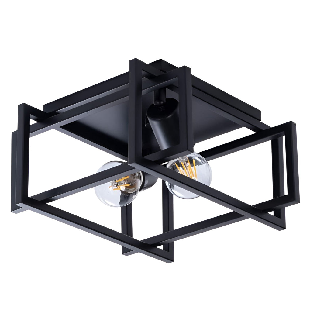 Industrial Square Lantern Flush-Mount Ceiling Light — Black Iron, 11" x 11"