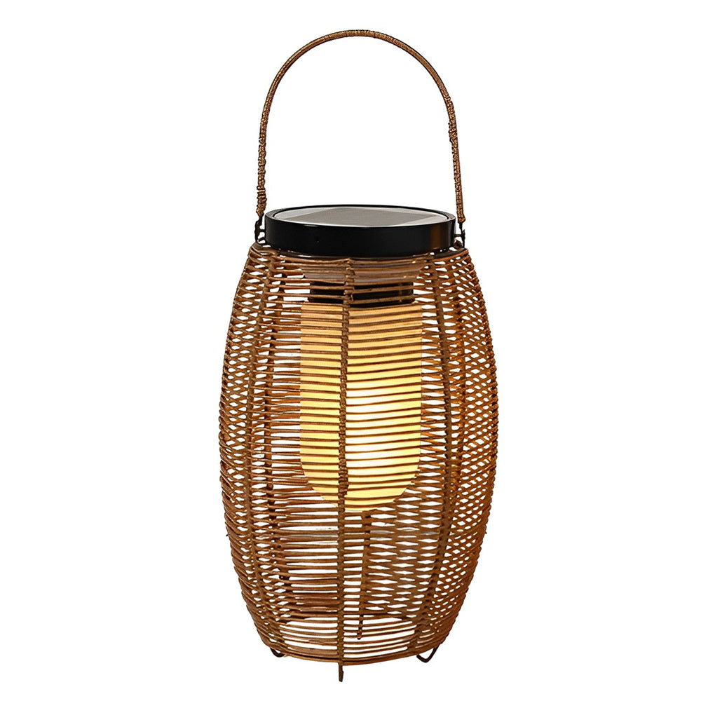 Hand-Woven Rattan Solar Portable Lantern Floor Lamp — Iron, LED, IP65 Weatherproof, 4500K