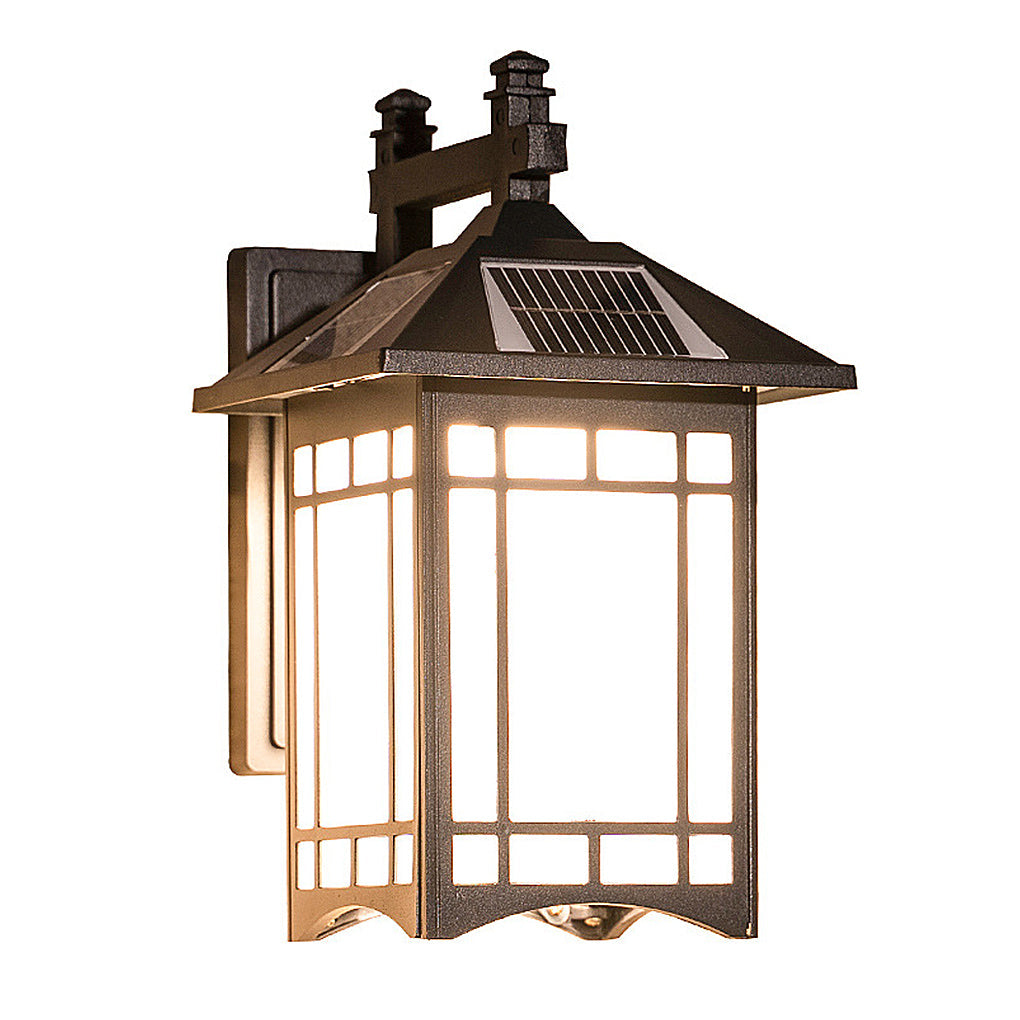 Vintage Retro Solar Outdoor Wall Sconce — Die-Cast Aluminum, LED, IP55, Remote Control, 3000K Warm White, Black / Bronze