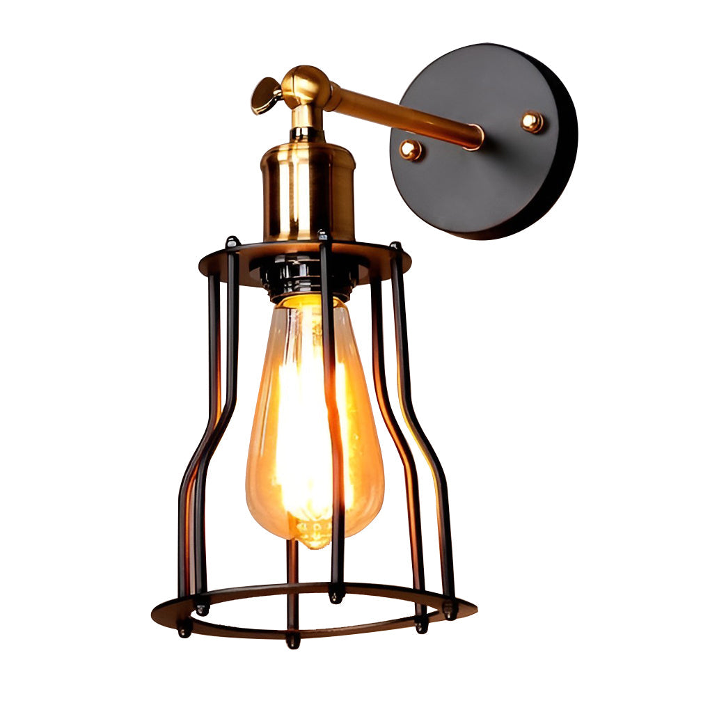 Adjustable Retro Industrial Wall Sconce — Iron and Copper, E27, Plug-In, Waterproof