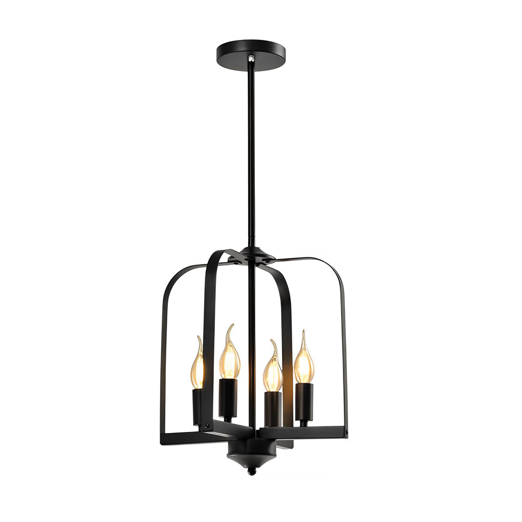 Industrial Iron Cage Chandelier — Black Iron, 1-Light or 4-Light, Hardwired
