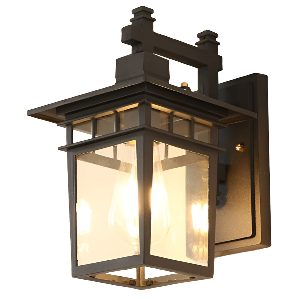 Retro Outdoor Wall Sconce — Die-Cast Aluminum with Glass Shade, E27, Waterproof, Bulb Not Included