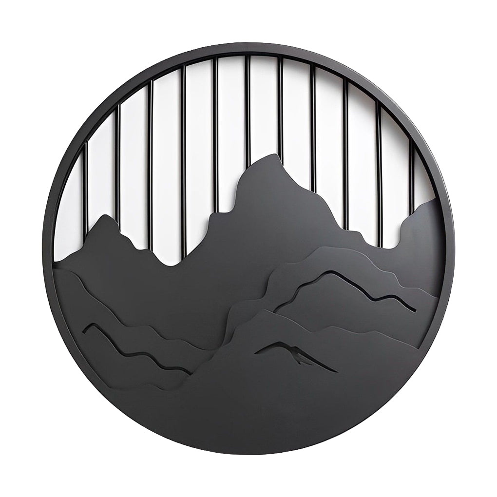 Round Mountain Scenery Outdoor Wall Sconce — Black Iron, LED Waterproof, 16"/24"/31"