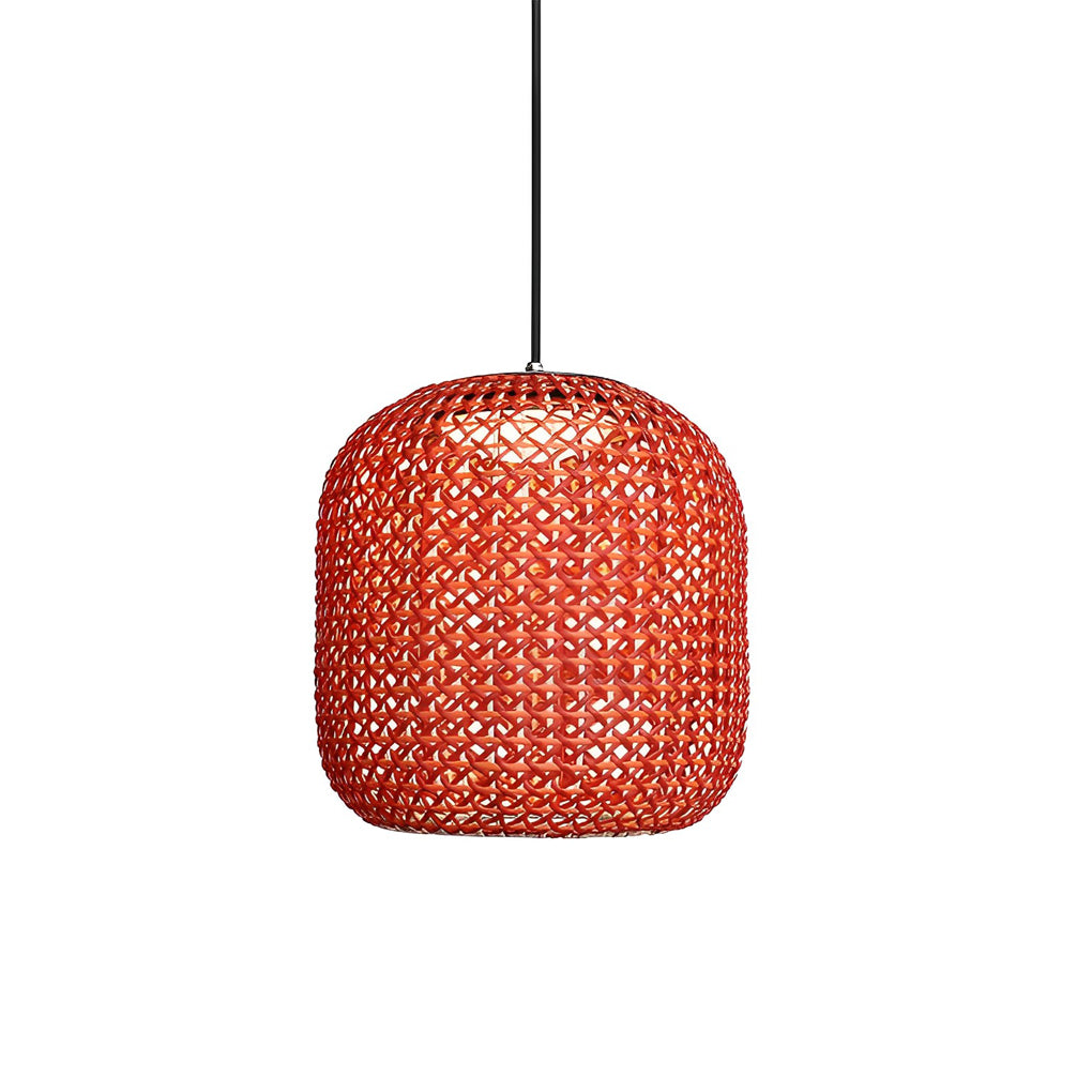 Rattan Lantern Outdoor Hanging Chandelier — Iron, Red, LED 10W 3000K, IP55 Waterproof, Hardwired